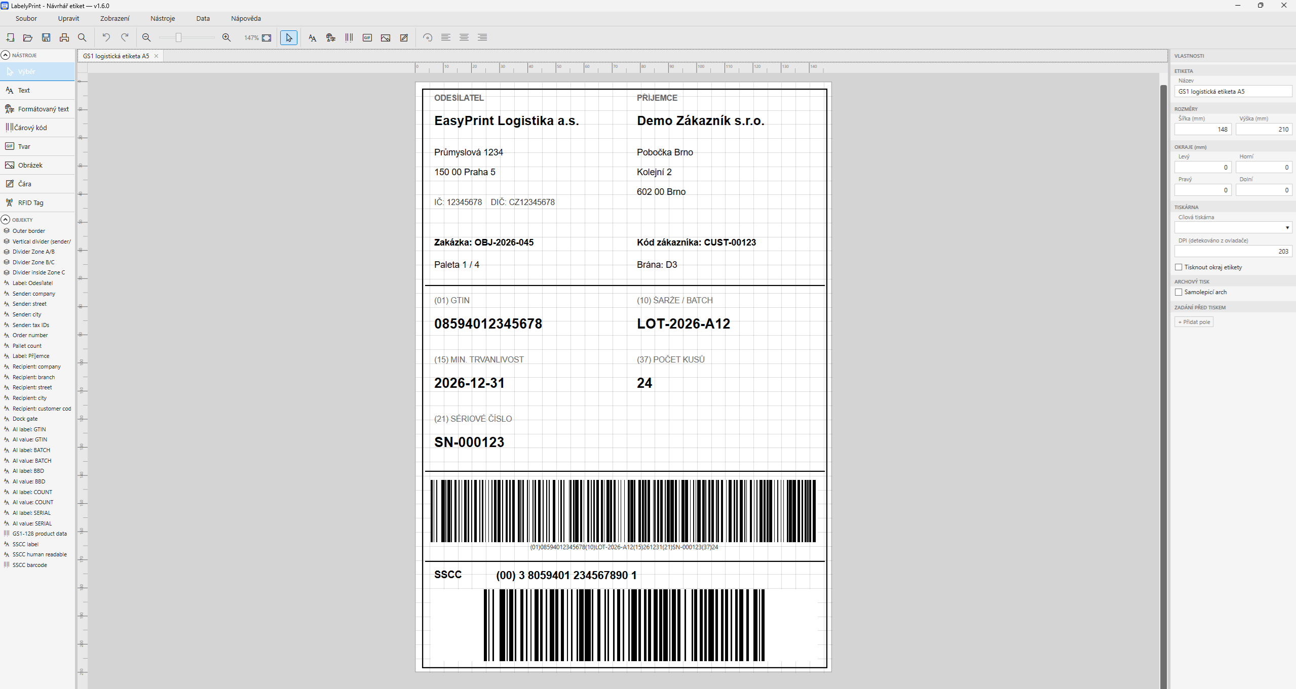 LabelyPrint Designer — okno editoru